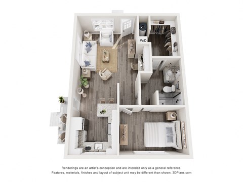 Floor plan for 1 bed, 1 bath, 672 sqft